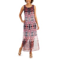 Connected Womens Printed Chiffon Maxi Dress, Pink, 10
