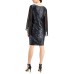 Women’s Sequined Sheer-Sleeve Shimmer Dress, Black, 6