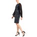  Women’s Sequined Sheer-Sleeve Shimmer Dress, Black, 6