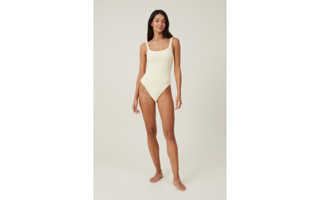  Soft Lounge Square Neck Bodysuit, Beige, Medium