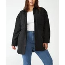Cotton On Trendy Plus Size Puffer Shacket Jacket, Black, 16W/18W