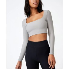 Cotton On Women’s Curve Quinn Square Neck Long Sleeve Top, Zodiac Grey, 12