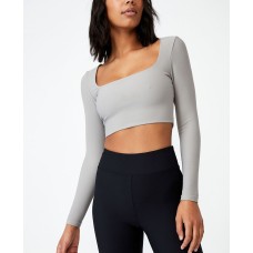 Cotton On Women’s Curve Quinn Square Neck Long Sleeve Top, Zodiac Grey, 14