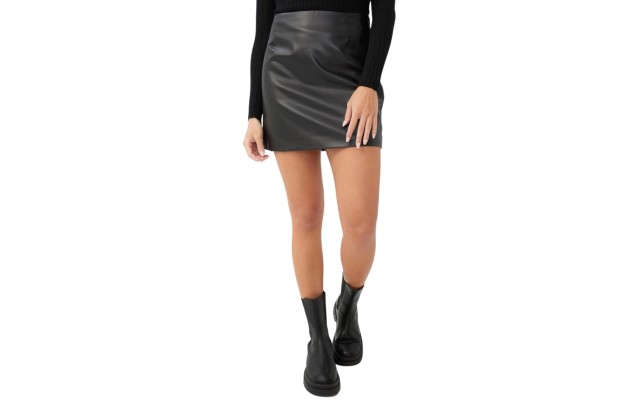  Women’s Faux Leather Mini Skirt, Black, Large