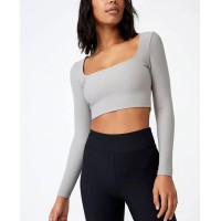 Cotton On Women’s Quinn Square Neck Long Sleeve Top, Zodiac Grey, 16