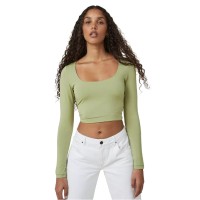 Cotton On Women’s Sculpted Scoop Neck Long Sleeve Top, Green, Medium