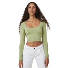 Cotton On Women’s Sculpted Scoop Neck Long Sleeve Top, Green, Medium
