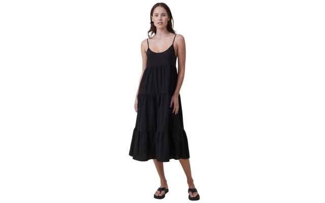  Women’s Summer Tiered Maxi Dress, Black, Small