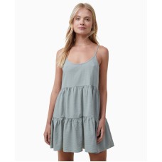 Cotton On Women’s Summer Tiered Mini Dress, Tinted Sage, Large