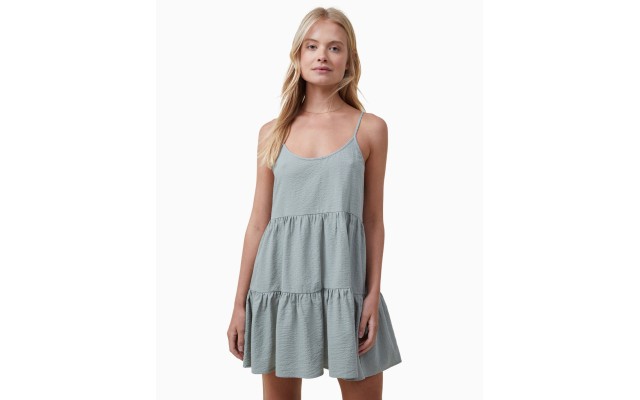  Women’s Summer Tiered Mini Dress, Tinted Sage, Large
