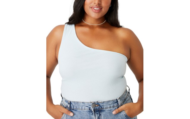  Womens Trendy Plus Size Zinny One Shoulder Tops, Daisy Blue, 18