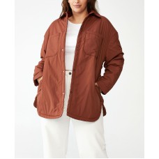 Cotton On,Trendy Plus Size Puffer Shacket Jacket, Brown, 12-14