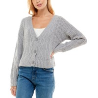 Crave Fame Juniors’ Cable-Knit Cardigan (Grey, X-Large)
