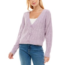 Crave Fame Juniors’ Cable-Knit Cardigan, Lilac/L