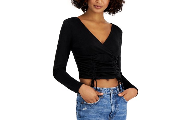  Juniors’ Drawstring-Tie Top, Black/L