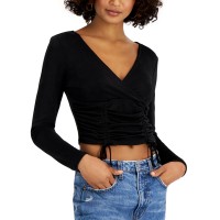 Crave Fame Juniors’ Drawstring-Tie Top, Black/S