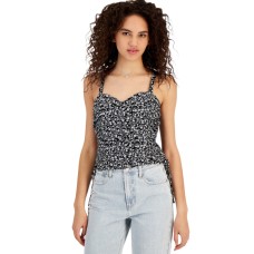 Crave Fame Juniors’ Floral-Print Ruched Tank Top, Black, Small