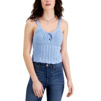 Crave Fame Juniors’ Lace-Up Sweater Top, Blue, Large
