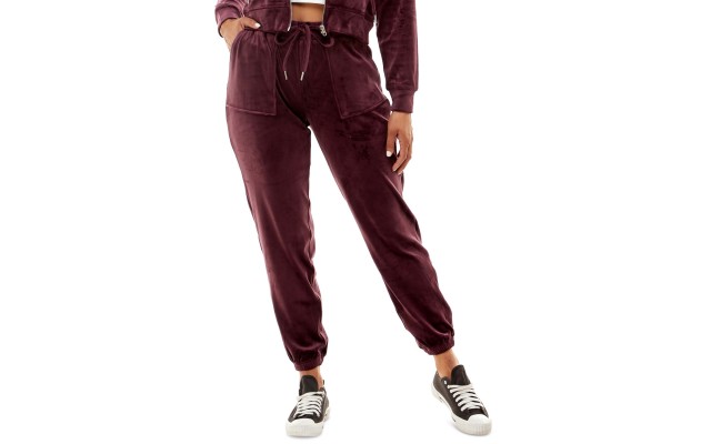  Juniors’ Utility-Pocket Velour Jogger Pants, Purple/M