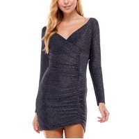 Crystal Doll Juniors’ Ruched Glitter Dress, Black/Silver, 7