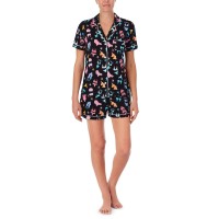 Cuddl Duds Printed Knit Shorts Pajama Set, Black, A Or Small