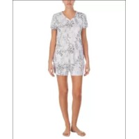 Cuddl Duds Short Sleeve T-Shirt & Printed Shorts Pajama Set, Gray, Medium