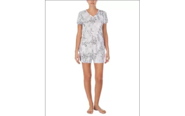  Short Sleeve T-Shirt & Printed Shorts Pajama Set, Gray, Medium