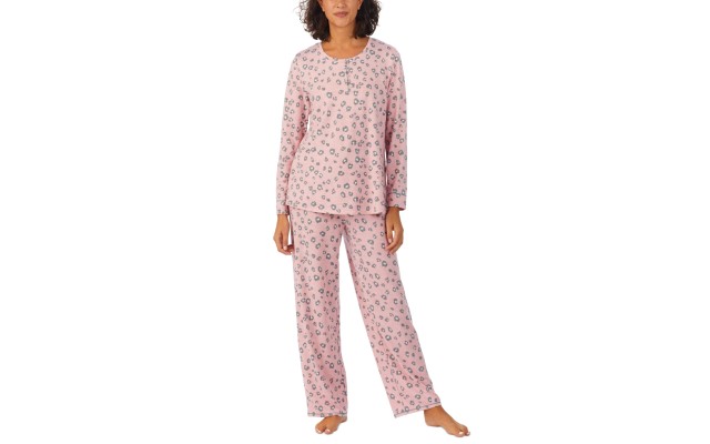  Women’s 2-Pc. Brushed Sweater Knit Printed Long-Sleeve Pajamas Set – Pink Print, Small