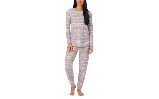  Women’s Brushed Sweater-Knit Long-Sleeve Pajama Set, Gray, Large