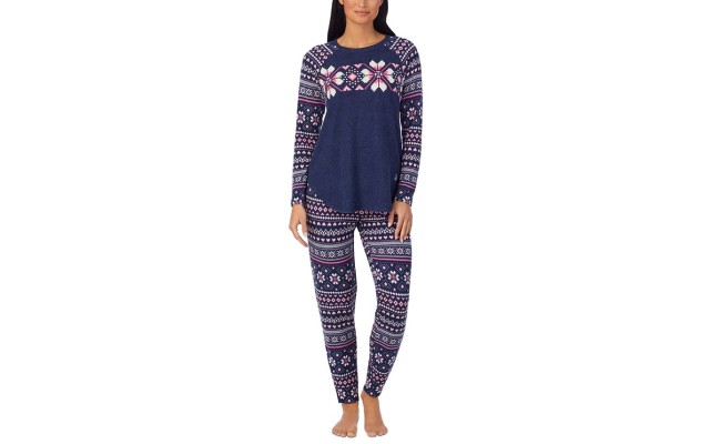  Women’s Brushed Sweater-Knit Long-Sleeve Pajama Set – Navy, X-Large