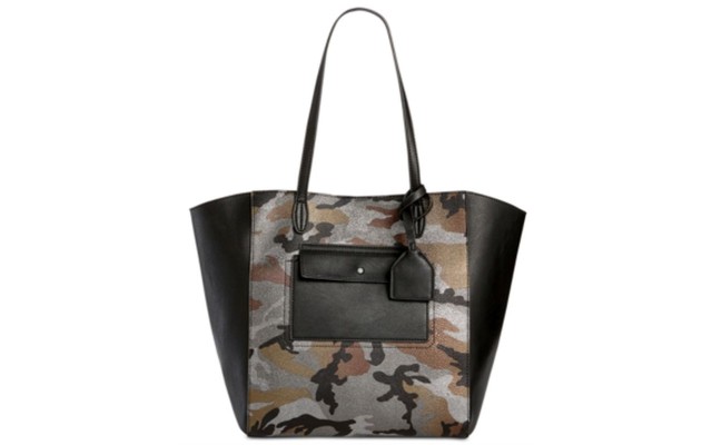  Womens Carson Camouflage Metallic Tote Handbag, Black