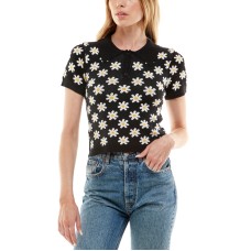 Derek Heart Juniors Groovy Printed Short Sleeve Sweater Polo, Black/White, Small