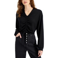 Derek Heart Juniors’ Ruched Cropped Top, Black/XL