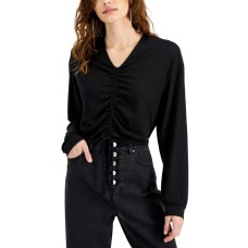 Derek Heart Juniors’ Ruched Cropped Top, Black/XL