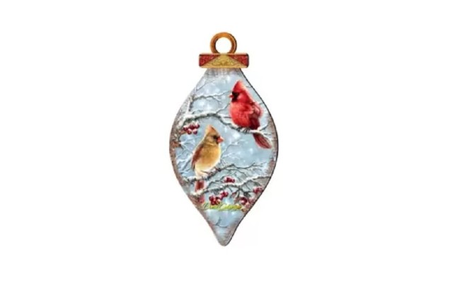  by Dona Gelsinger Winter Cardinals Ornament and Cone Ornament