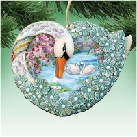 Designocracy Love Swan Wooden Ornament Set of 2