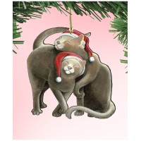Designocracy Star Crossed Santa Cat Wooden Ornament by Laura Seeley Pets Decor