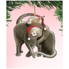 Designocracy Star Crossed Santa Cat Wooden Ornament by Laura Seeley Pets Decor