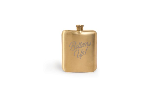Designworks Barware Hip Flask “Bottoms Up”, Gold, 6 oz
