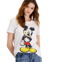 Disney Juniors’ Smiley Mickey Mouse Graphic T-Shirt, White, XL