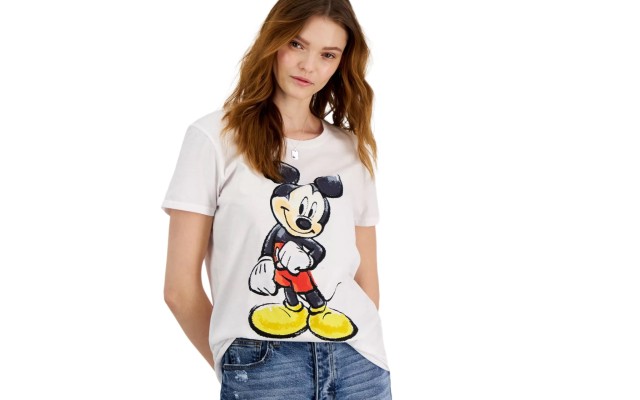  Juniors’ Smiley Mickey Mouse Graphic T-Shirt, White, XL