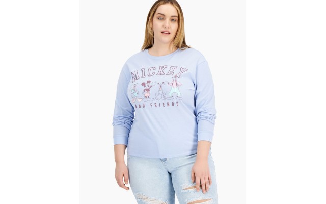  Trendy Plus Size Mickey Long-Sleeve Top, Plus Size