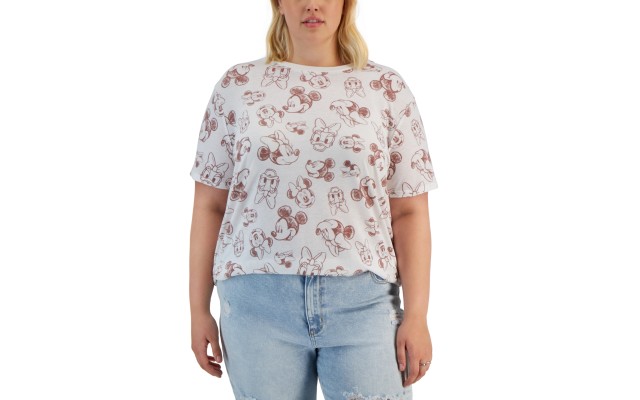  Trendy Plus Size Mickey Printed Crewneck T-Shirt – White, 2X