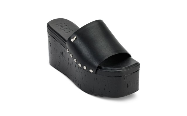  Alvy Studded Platform Wedge Slide Sandals, Black, 11