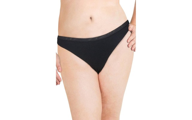  Downtown Cotton No Visible Panty Line Thong, X-Large/Black
