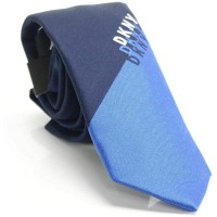 DKNY Men’s Navy Shadow Logo Panel Skinny Slim Neck Tie Silk Blue