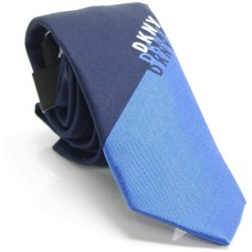 DKNY Men’s Navy Shadow Logo Panel Skinny Slim Neck Tie Silk Blue