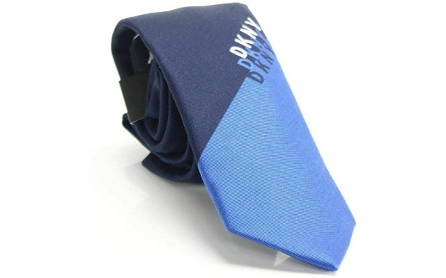  Men’s Navy Shadow Logo Panel Skinny Slim Neck Tie Silk Blue