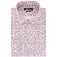 DKNY Men’s Slim-Fit Performance Stretch Wrinkle-Resistant Print Dress Shirts, Print Burgundy, 15X32-33