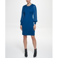 DKNY Womens Balloon-Sleeve Sheath Dress, Teal, Medium